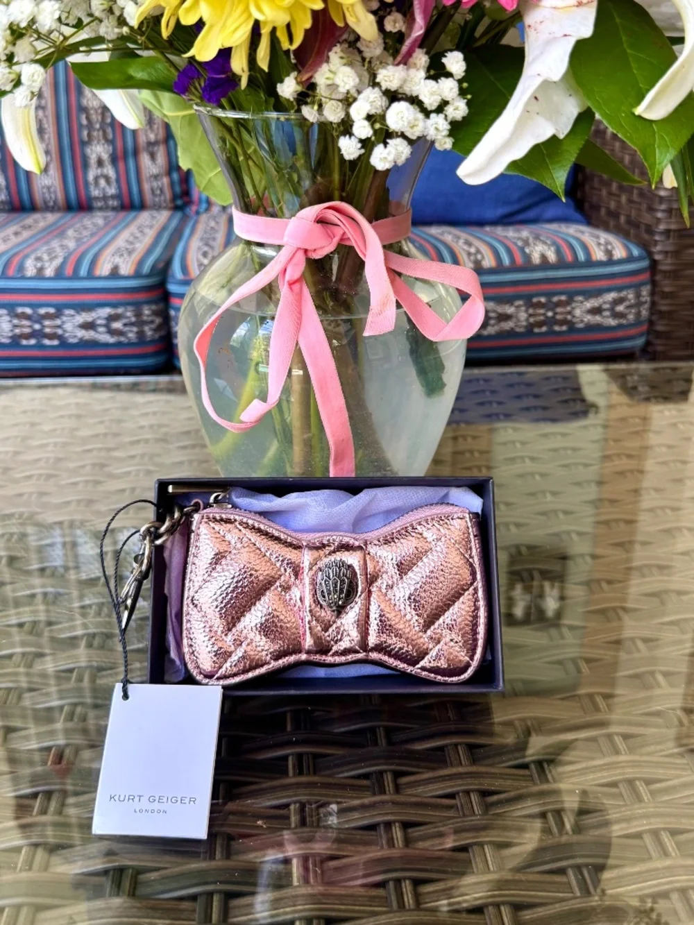 NWT Kurt Geiger Metallic Pink Key Ring Bag Charm Coin Purse - Picture 6 of 7